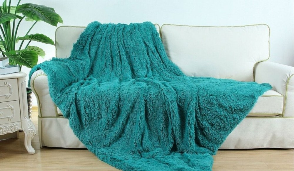 Плед с длинным ворсом Kalice 220*240 бирюза