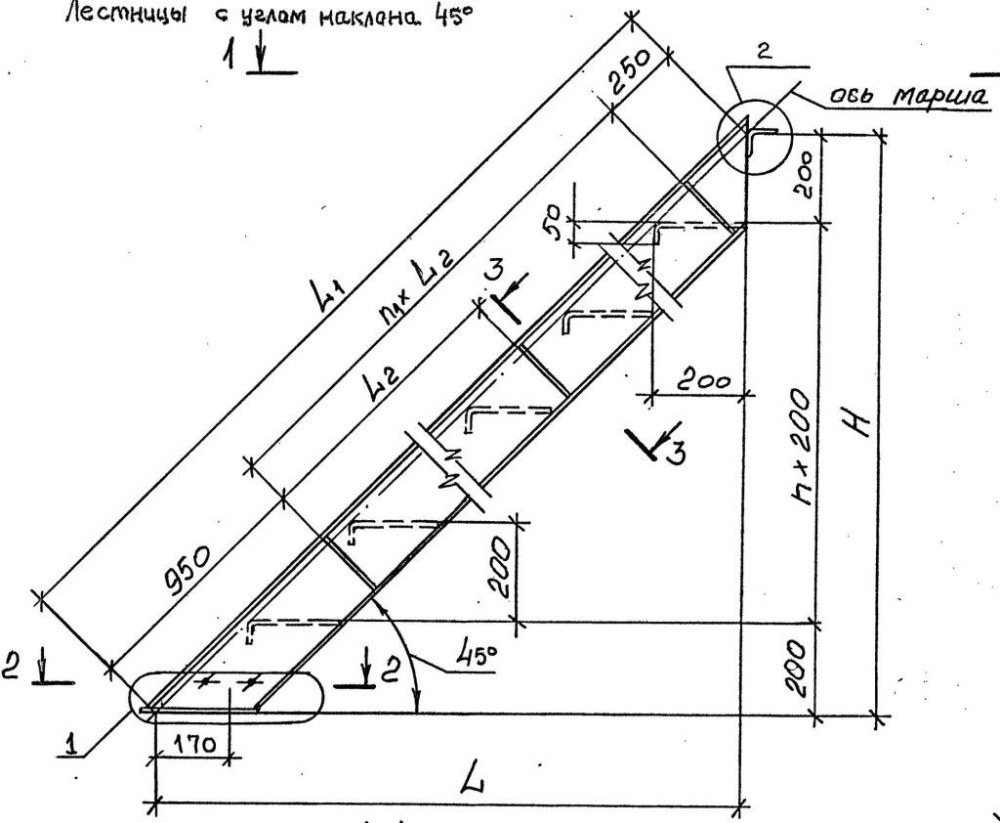 Лестница ЛГВ 45-12.9 чертеж