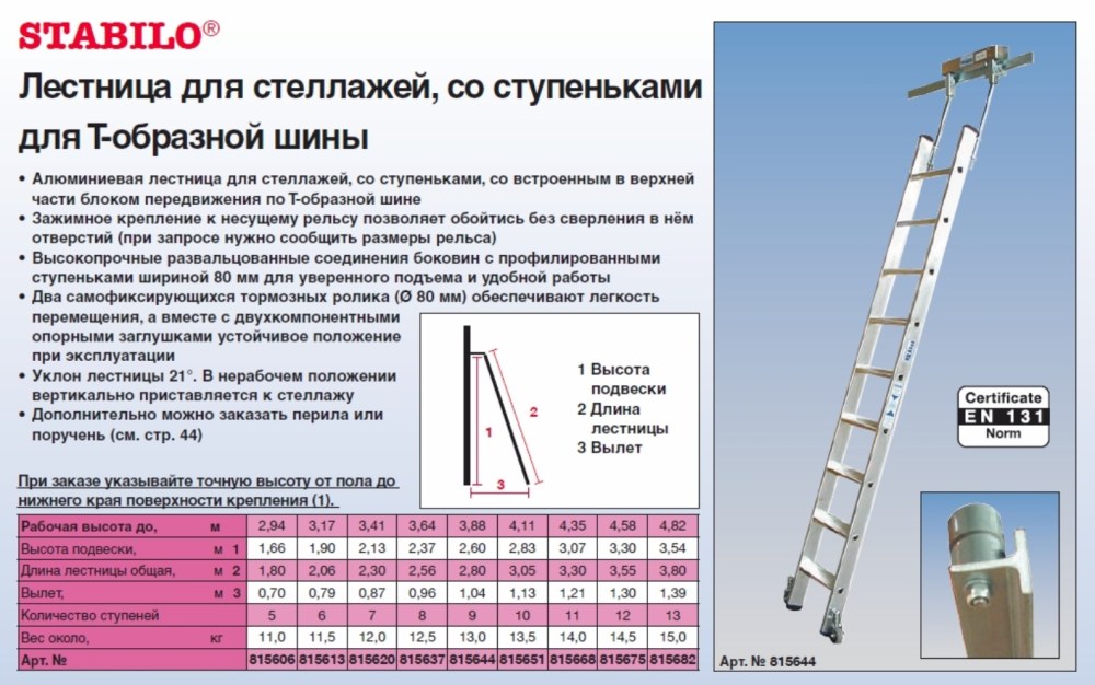 Лестница приставная 10 ступеней (высота 2470 мм, Макс. Нагрузка 100 кг)