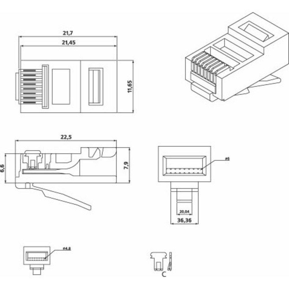 Разъем Hyperline Plug-8p8c-u-c5-100
