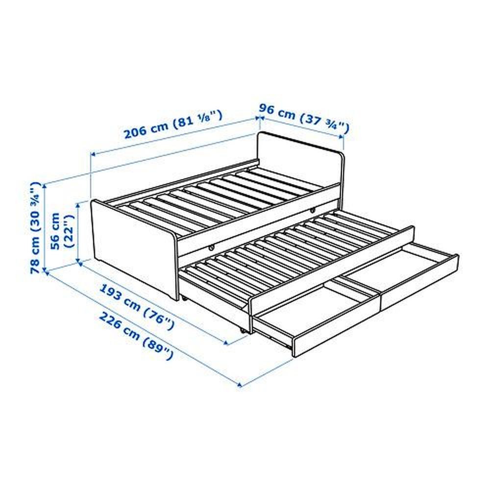 Släkt СЛЭКТ каркас кровати с выдвижной кроватью, белый 90x200 см