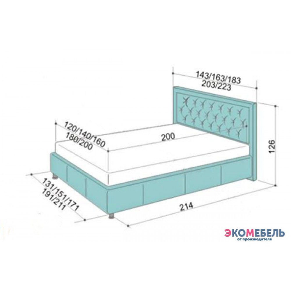 Габариты кровати 160 Аскона
