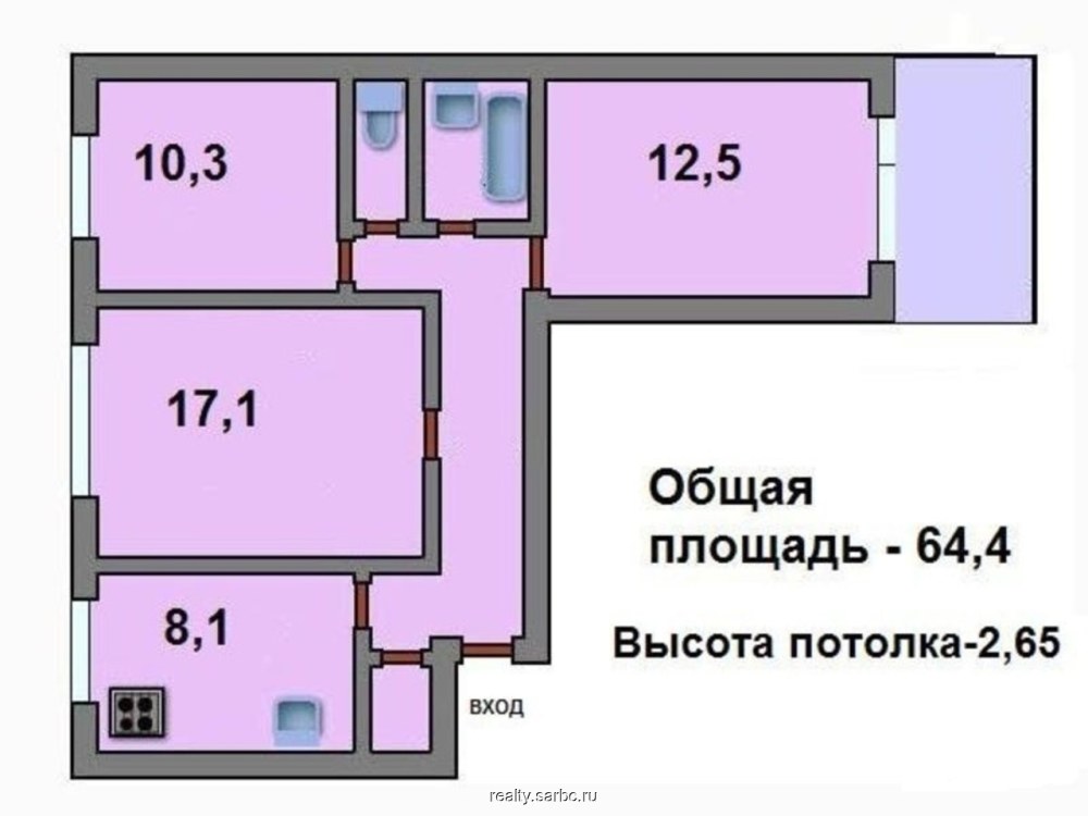 Планировка 1-515 трехкомнатная