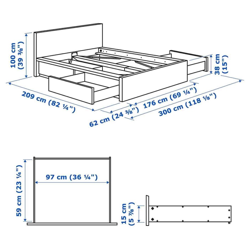 МАЛЬМ каркас кровати+2 кроватных ящика, белый, лурой160x200 см