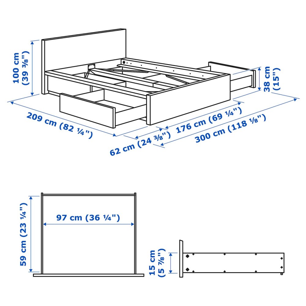 МАЛЬМ каркас кровати+2 кроватных ящика, белый, лурой160x200 см