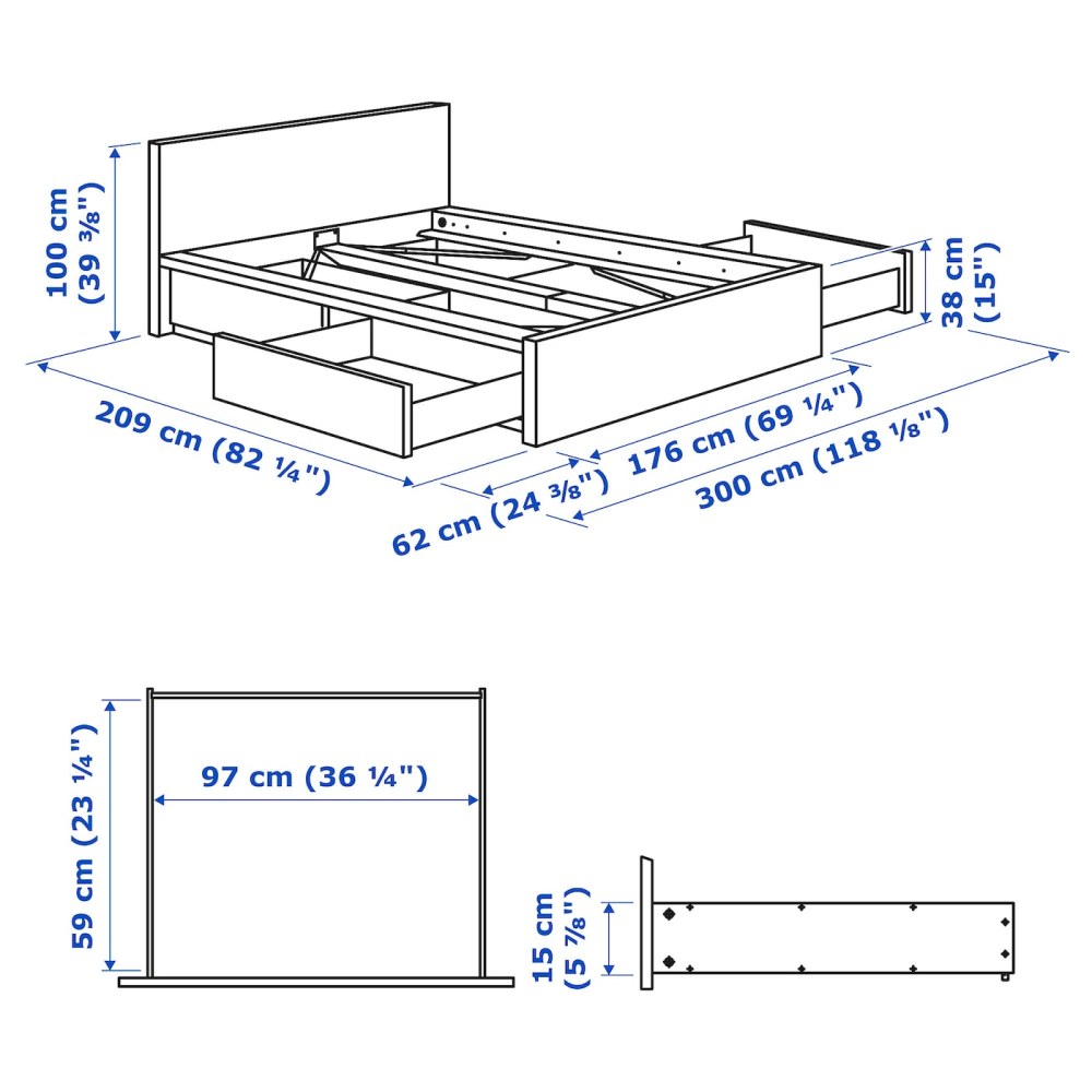 МАЛЬМ каркас кровати+2 кроватных ящика, белый, лурой160x200 см
