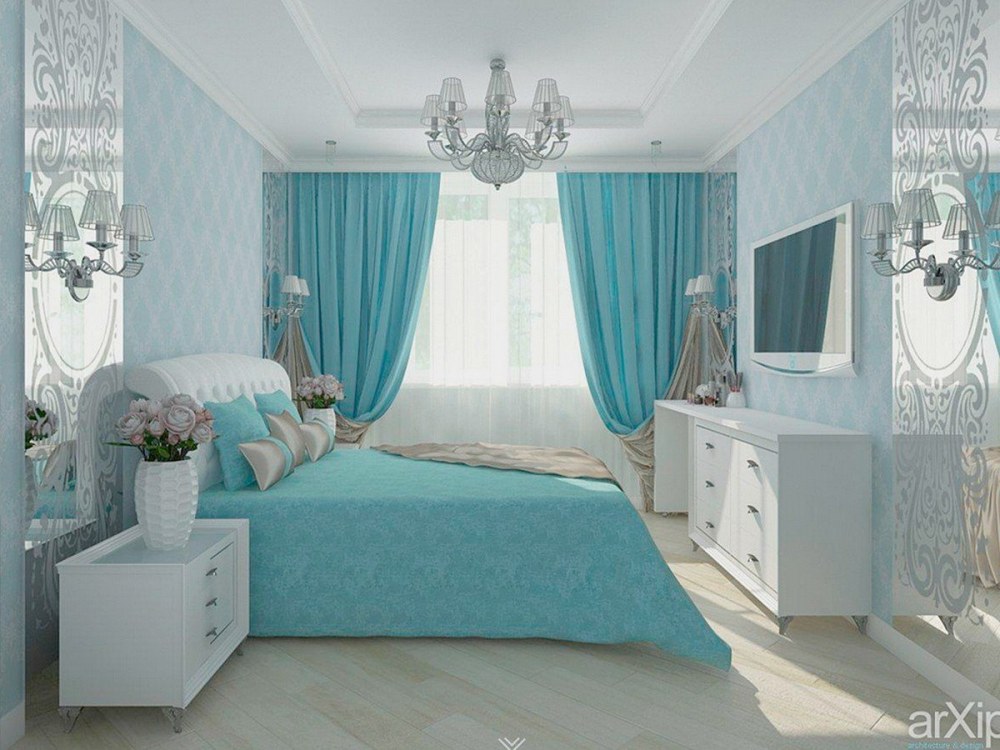 Спальня в бирюзовом цвете