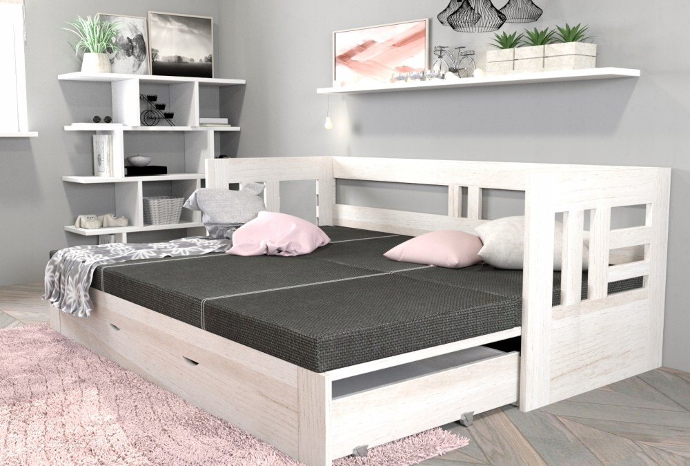Кровать Вики 70140 x200 раздвижные с ящиком белый
