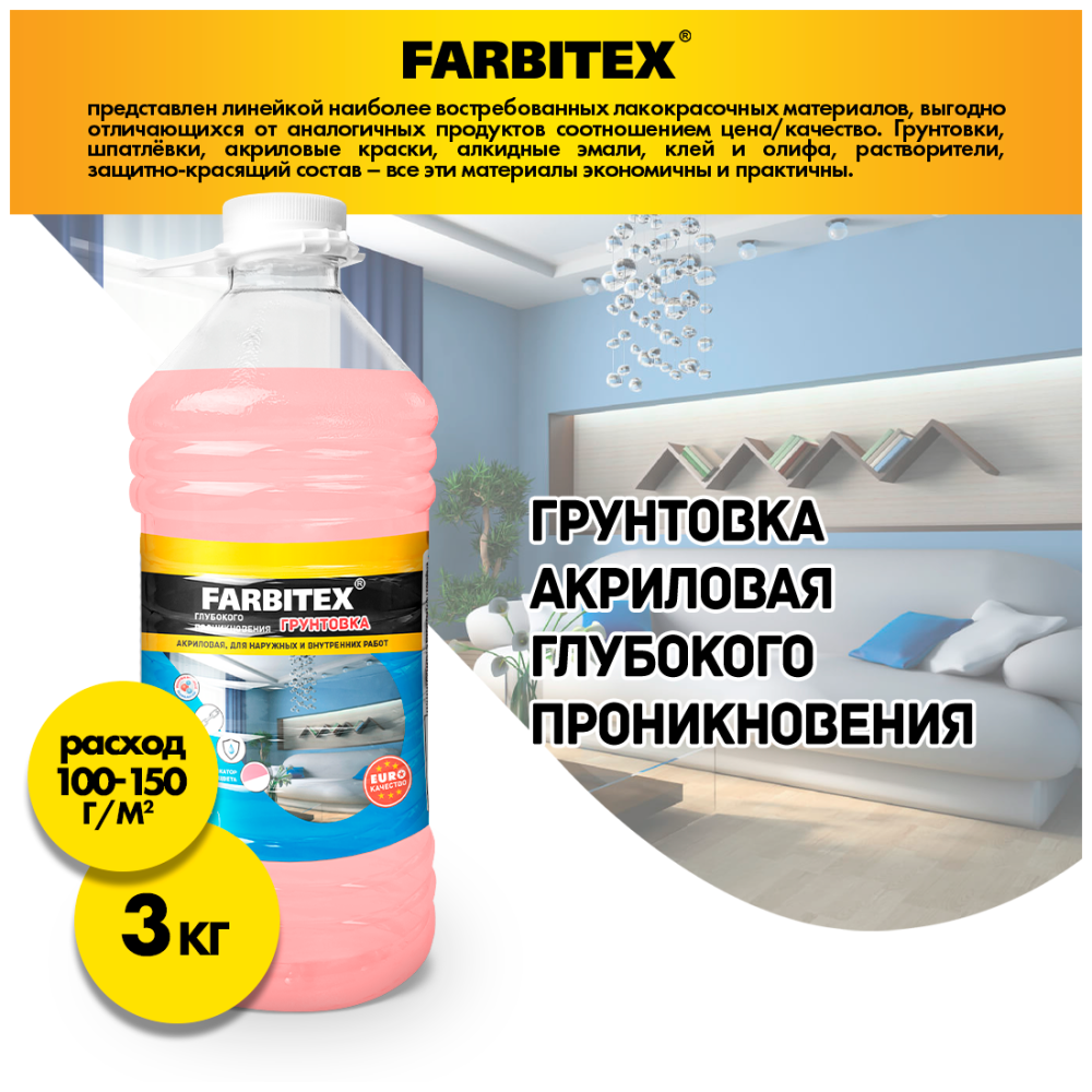 Грунтовка акриловая глубокого проникновения FARBITEX профи
