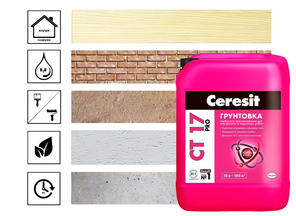 Грунтовка Ceresit CT 17 Pro глубокого проникновения, 10 л