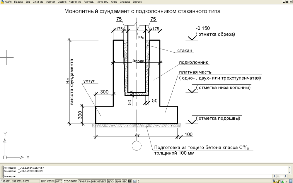 Схема армирования фундамента стаканного типа