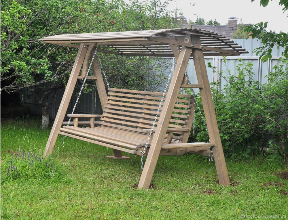 Деревянные качели диван (раскладные). Пергола