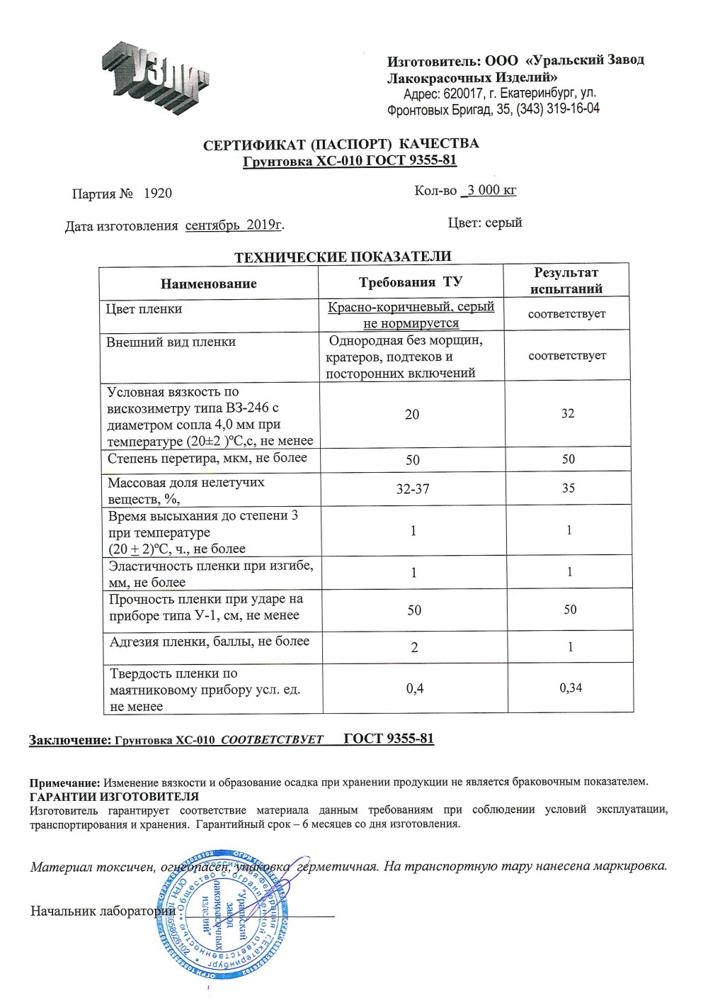 Грунтовка ХС-010 паспорт качества
