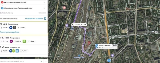 Люблинский парк на карте Москвы