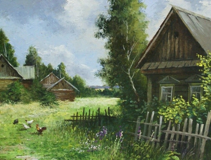 Художник Пятин Олег картина деревенский пейзаж