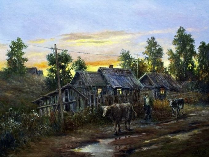 Художник Сергей Дорофеев вечер в деревне