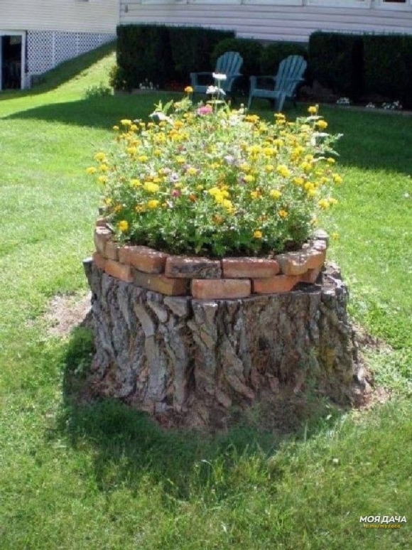 Клумба с пеньками