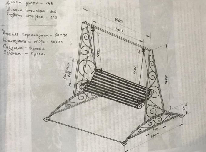 Чертежи садовых качель из профильной трубы