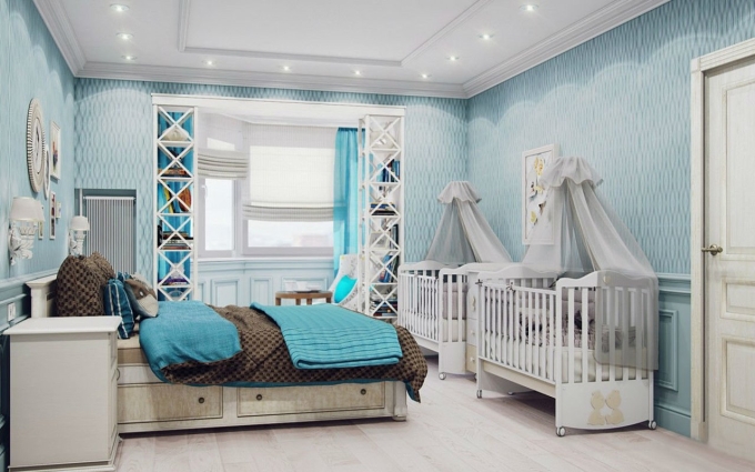 Спальня родителей с детской кроваткой