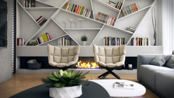 Гостиная с книжными полками