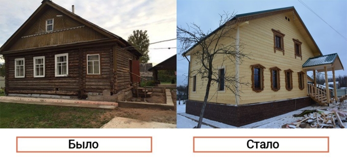 Старый деревянный дом до и после