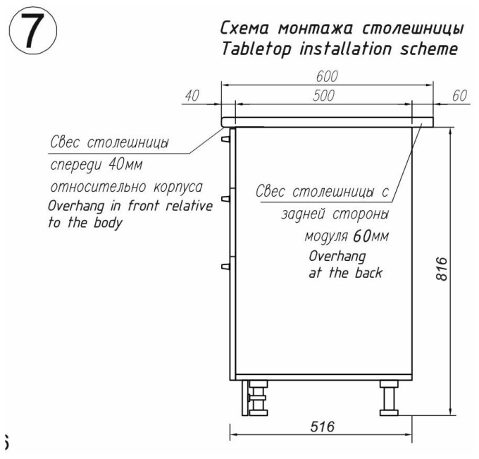 Свес столешницы сбоку
