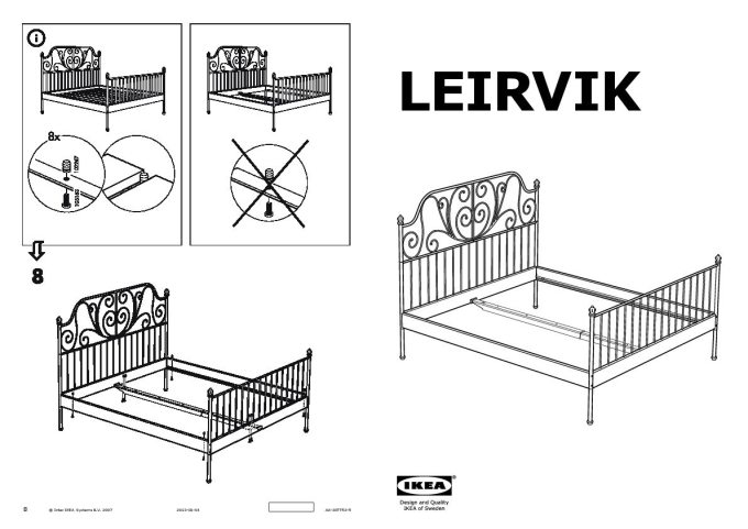 Схема сборки металлической кровати Leirvik икеа