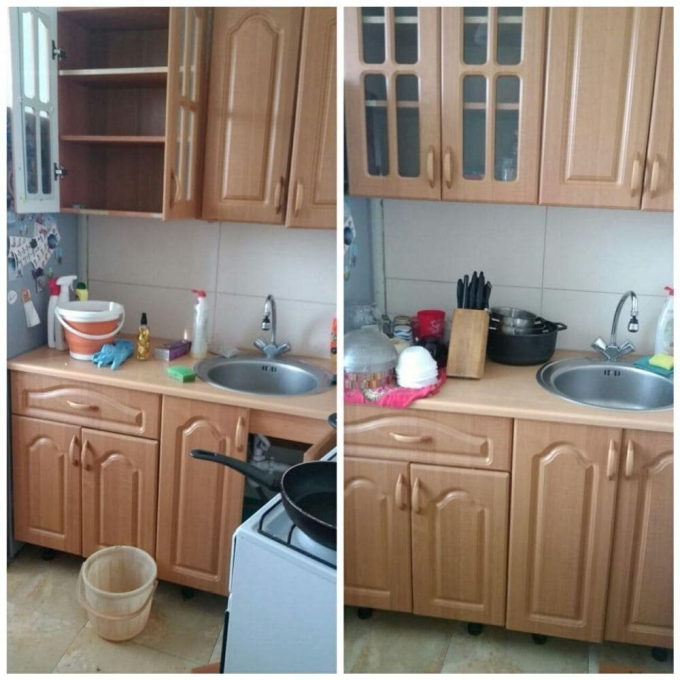Уборка кухни до и после