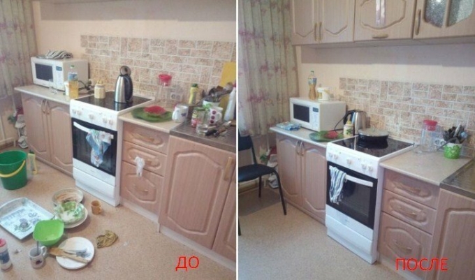 Уборка кухни до и после