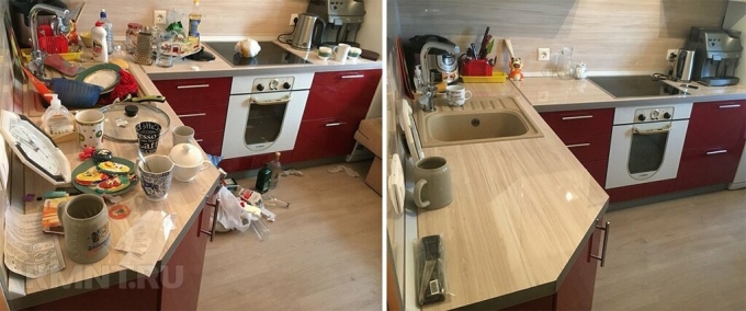 Уборка кухни до и после
