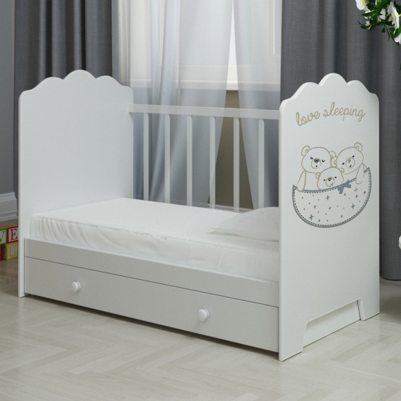 Детская кроватка ВДК Love sleeping маятник поперечный с ящиком белый