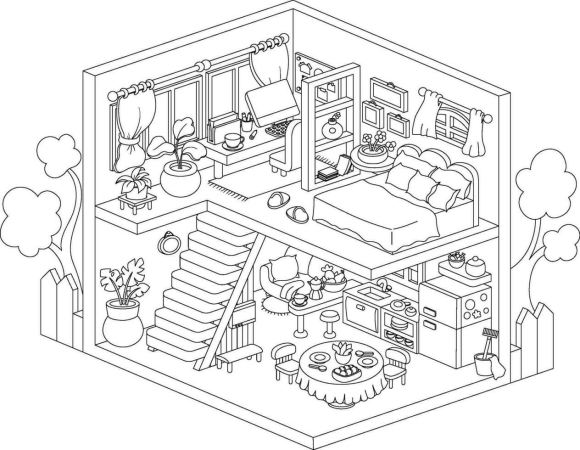 Living Room Kitchen Bedroom Bathroom cartoon