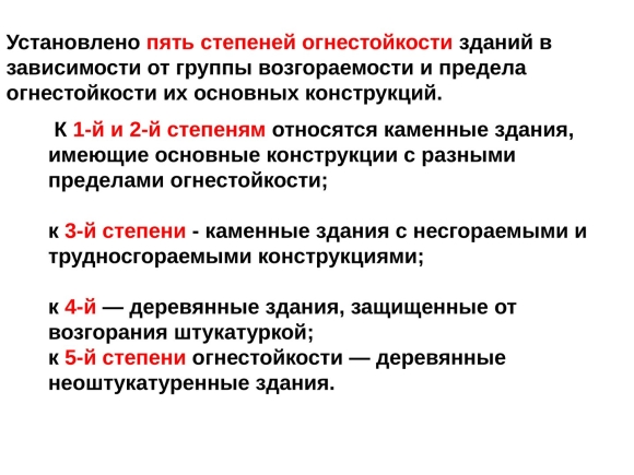 Здания и сооружения по степени огнестойкости подразделяются на