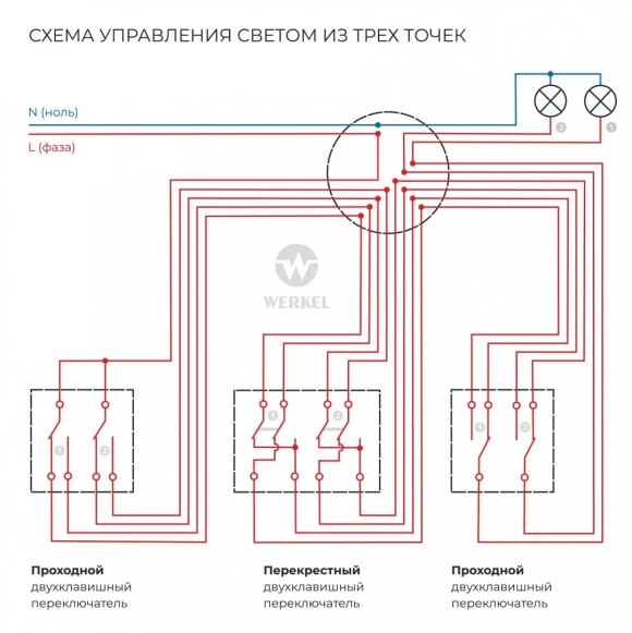 Werkel перекрестный переключатель двухклавишный схема подключения