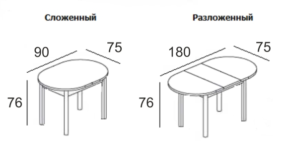 Чертеж круглого раздвижного стола с размерами