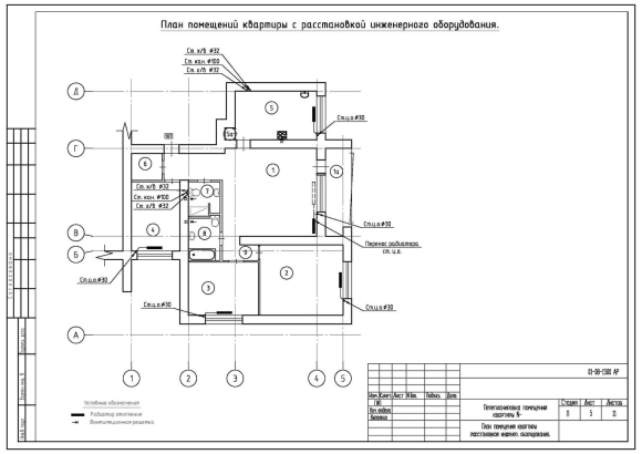 Схема квартиры с коммуникациями