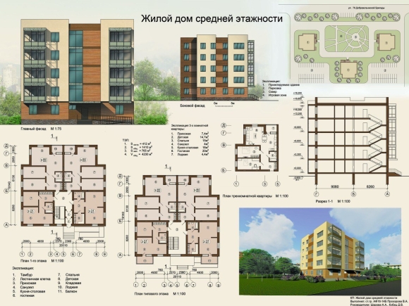 Проект секционного дома средней этажности