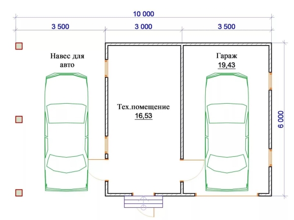 Проект гаража с навесом сбоку