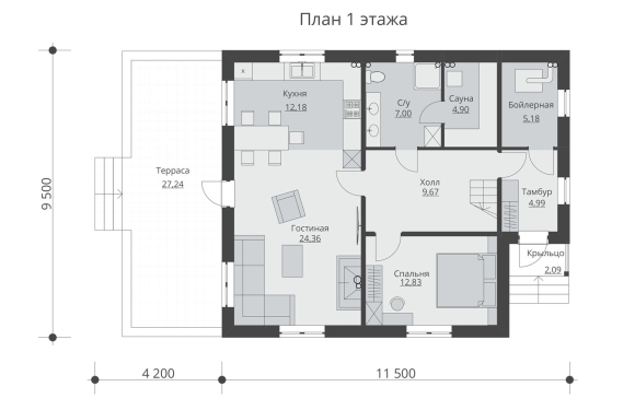 Одноэтажный дом из газобетона планировка