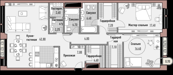 План квартиры с мастер спальней