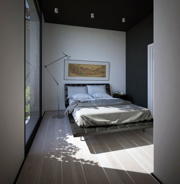 Interyer Yotoqxona Minimalizm Honada dush bor