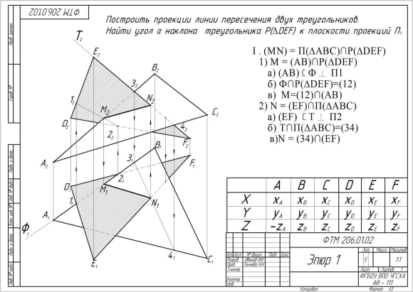 Пересечение плоскостей Начертательная геометрия треугольники