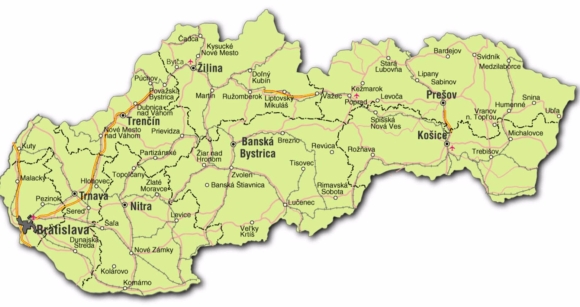 Карта Словакии с городами
