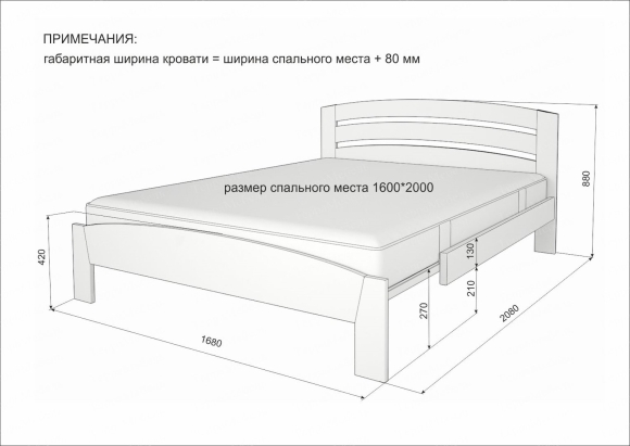 Кровать полуторка чертеж с размерами
