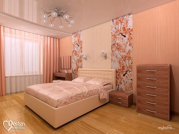 Персиковый в интерьере спальни