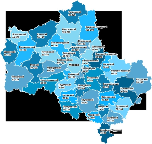 Карта глубин залегания воды в Московской области