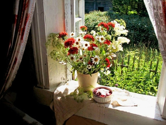 Подоконник с цветами