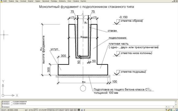 Столбчатый монолитный фундамент чертеж узел