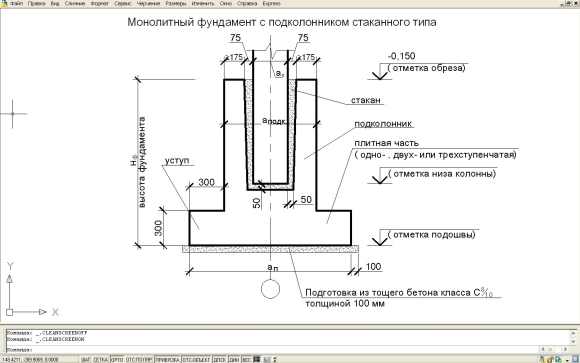 Столбчатый монолитный фундамент чертеж узел