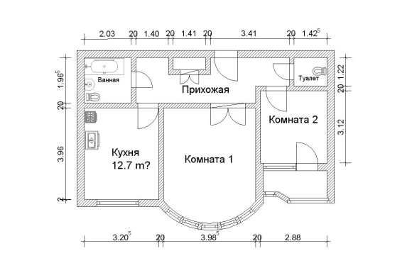Чертеж трехкомнатной квартиры с размерами